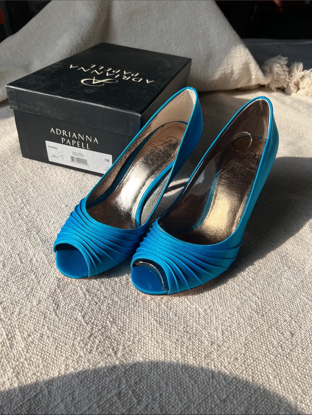 Adrianna Papell Bright blue Satin Peep-Toe Heels